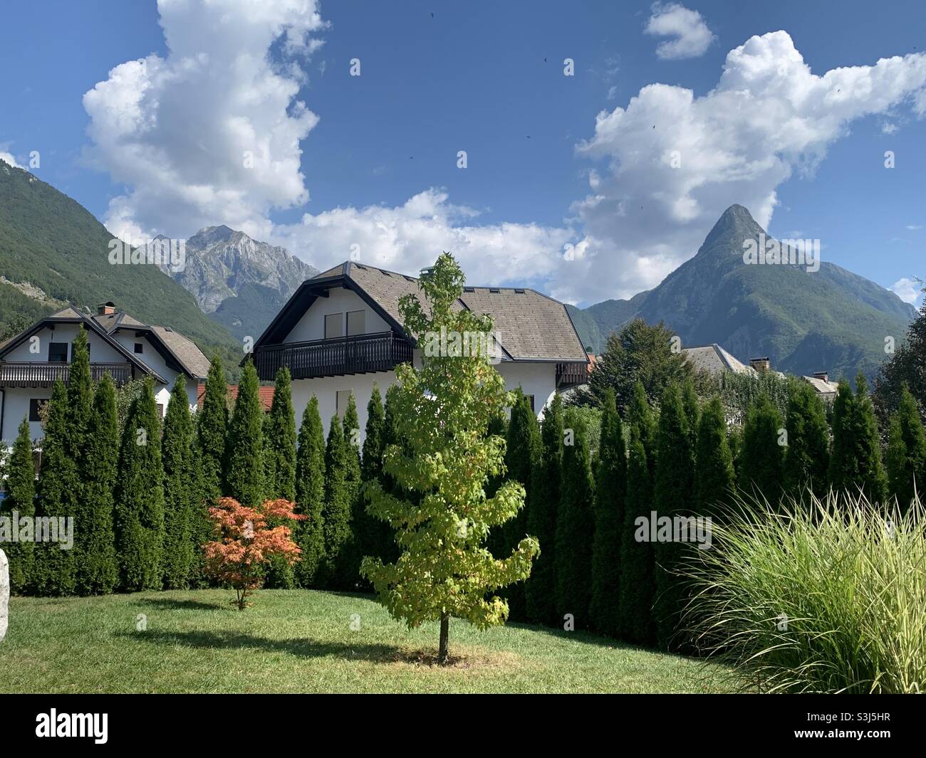 Beautiful homes in bovec Slovenia - Smartphone Captured Stock Image