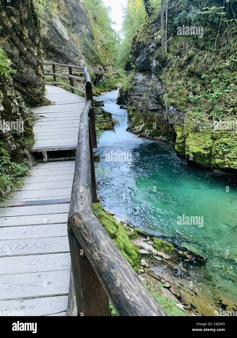 Wooden walkway at vintage gorge Stock Photo