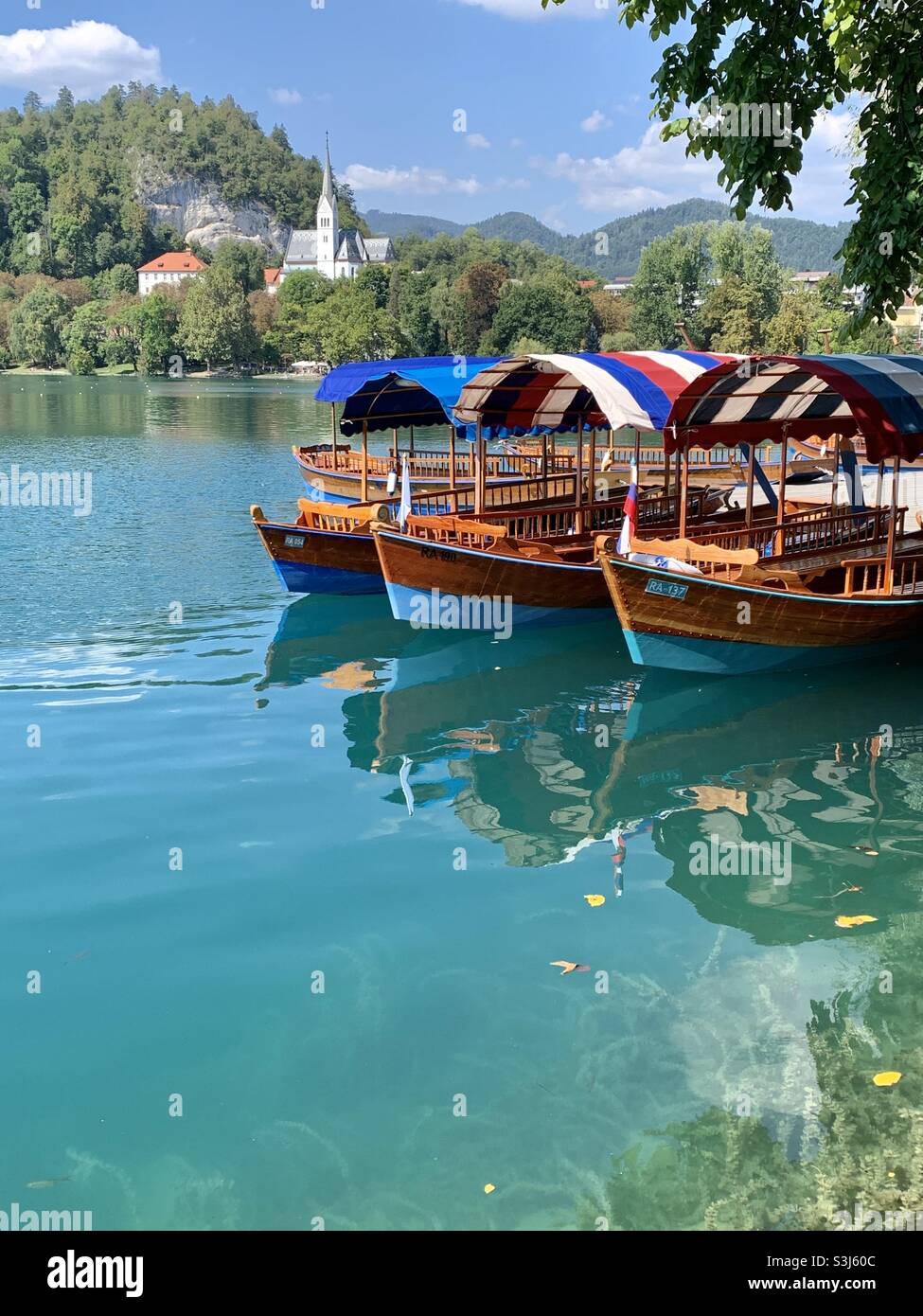 Boats on lake bled Stock Photo
