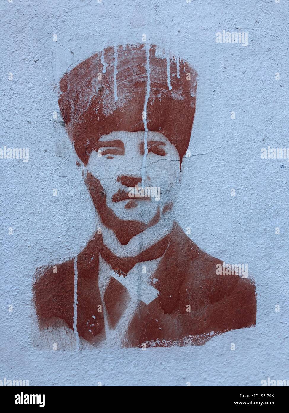 Mural portrait of  Mustafa Kemal Ataturk the founder of the Turkish Republic - Smartphone Captured Stock Image