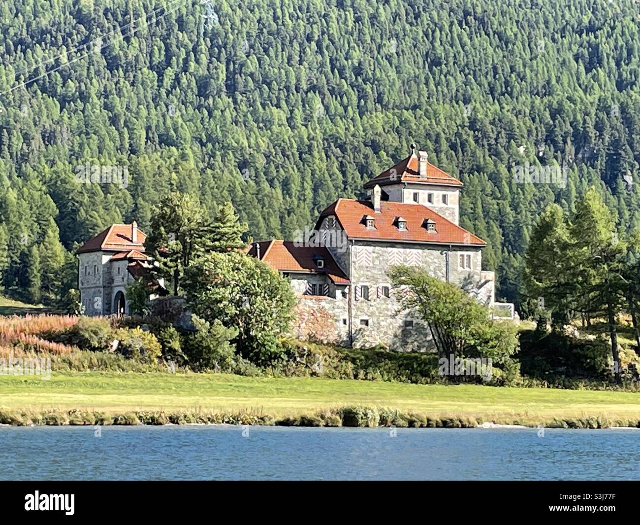 Silvaplana Castle on lake Silvaplana, Engadin,Switzerland Stock Photo Alamy