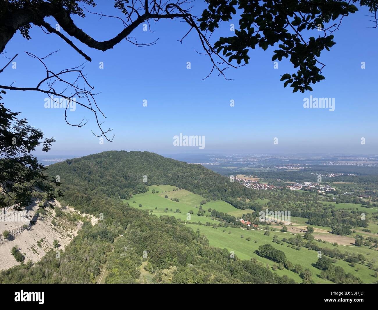 Breathtaking view of beautiful hilly landscape in the Swabian Alps in Southern Germany - Smartphone Captured Stock Image