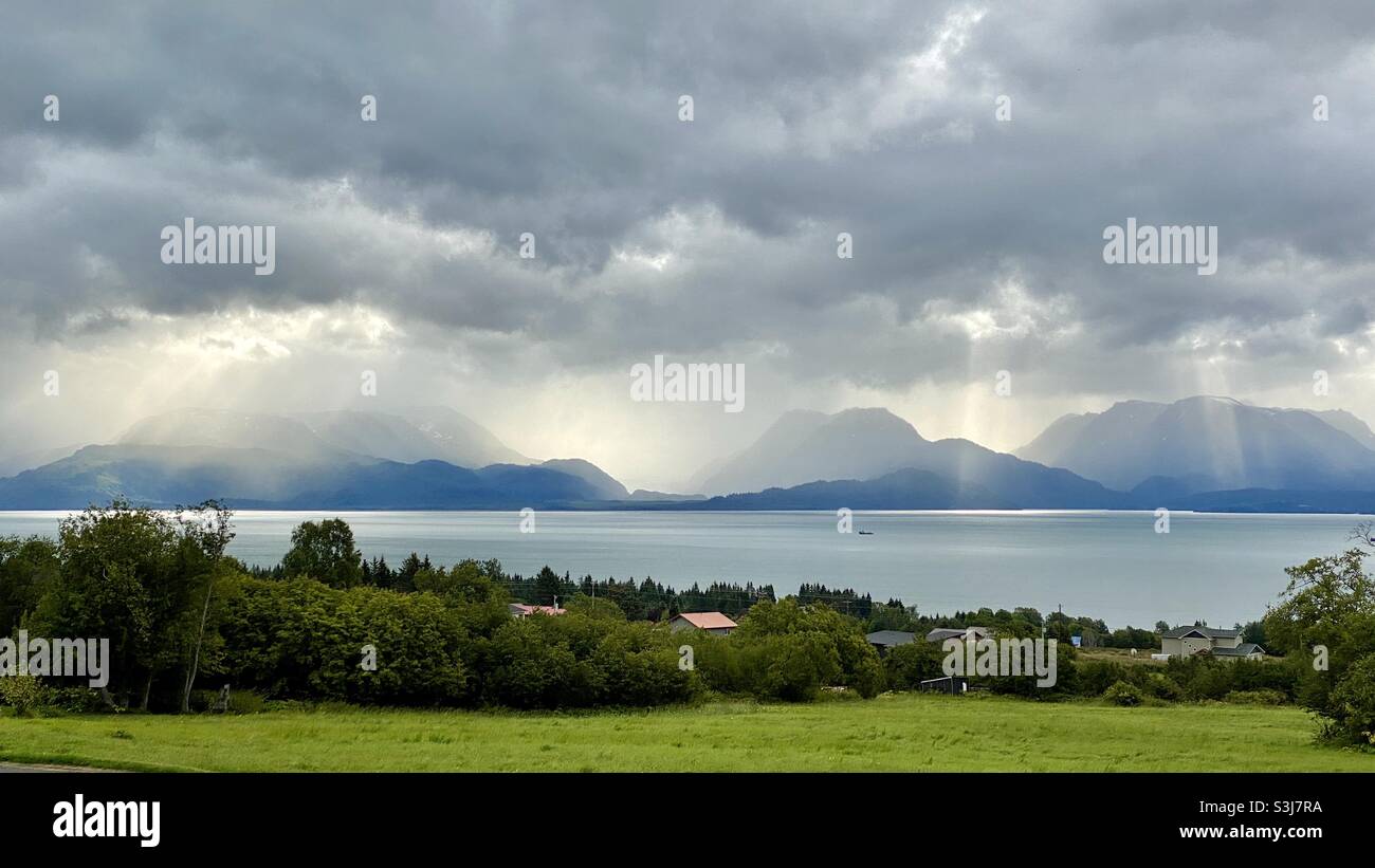 Dramatic like falls on Kachemak Bay State Park across Cook Inlet your home or Alaska. Stock Photo