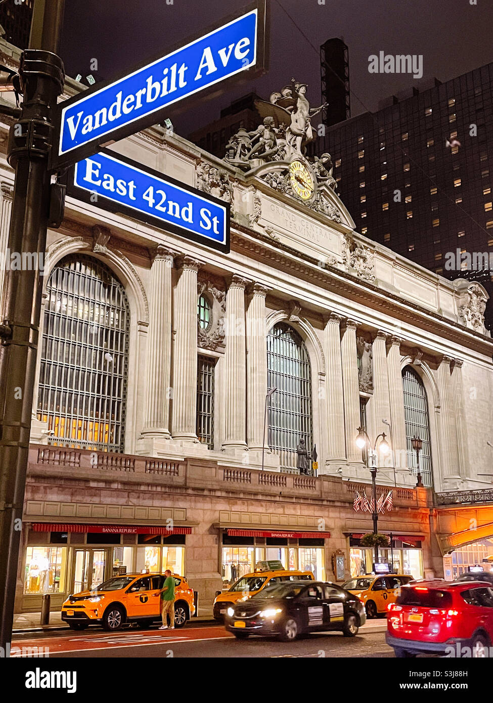 The front of Grand Central terminal at Pershing Square at dusk, 2021, New York City, USA - Smartphone Captured Stock Image