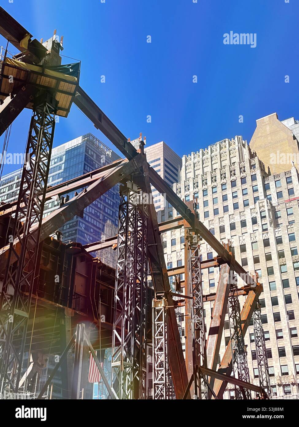 Steel girders at the 270 Park Ave. construction site in Midtown Manhattan, 2021, NYC, USA - Smartphone Captured Stock Image