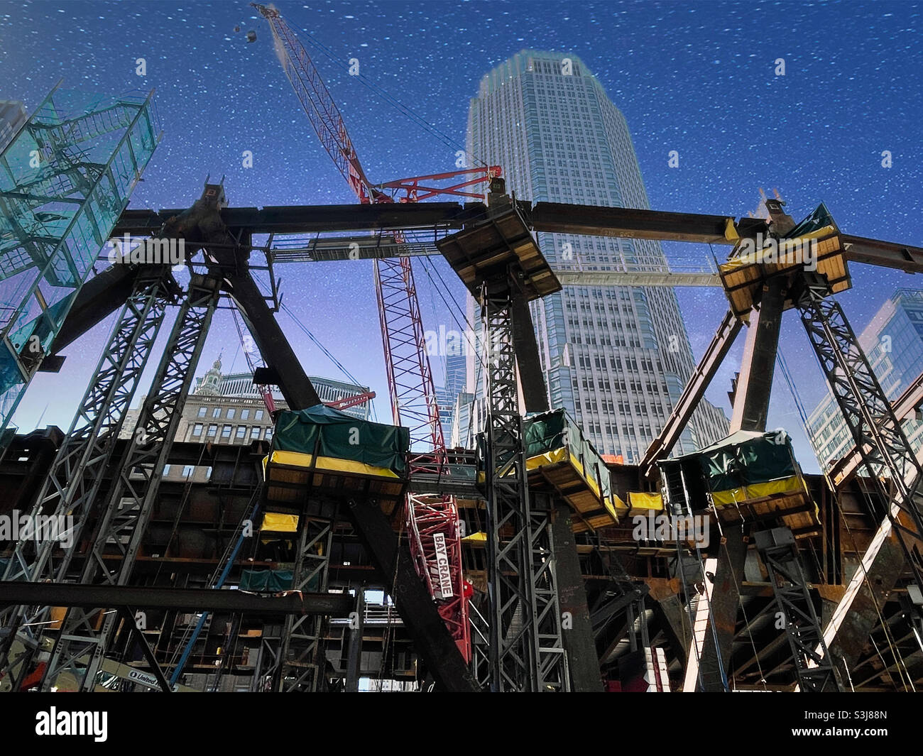Steel girders at the 270 Park Ave. construction site, 2021, NYC, USA - Smartphone Captured Stock Image