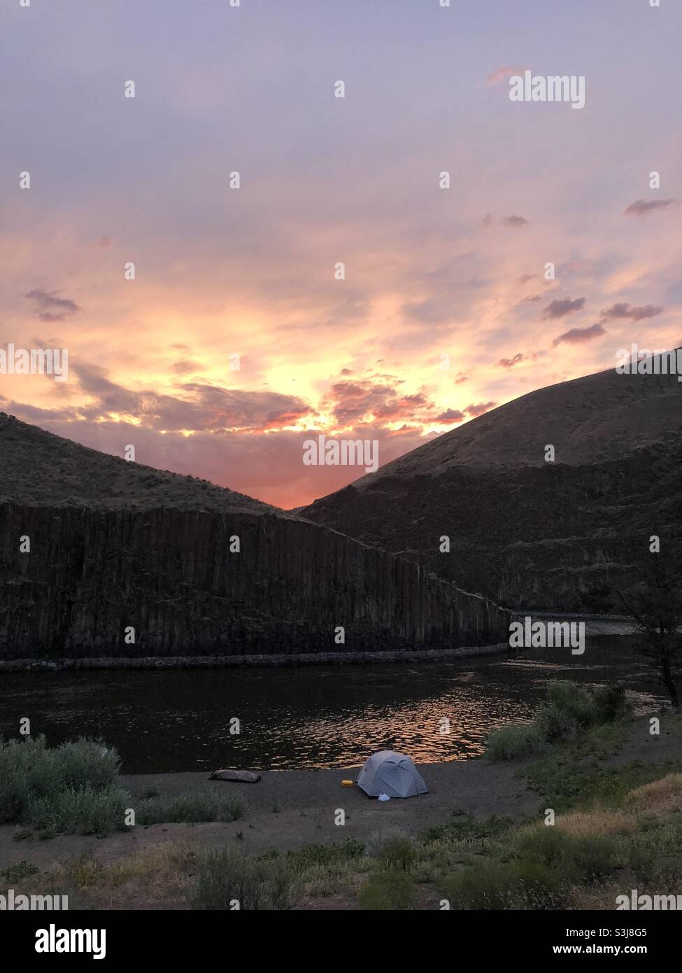 Sunset over the John Day River in central Oregon. Stock Photo
