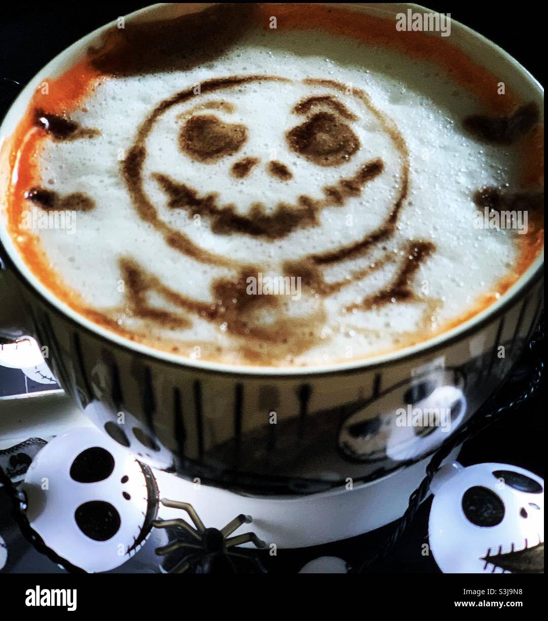 Disney Jack skellington Halloween Latte Art Stock Photo