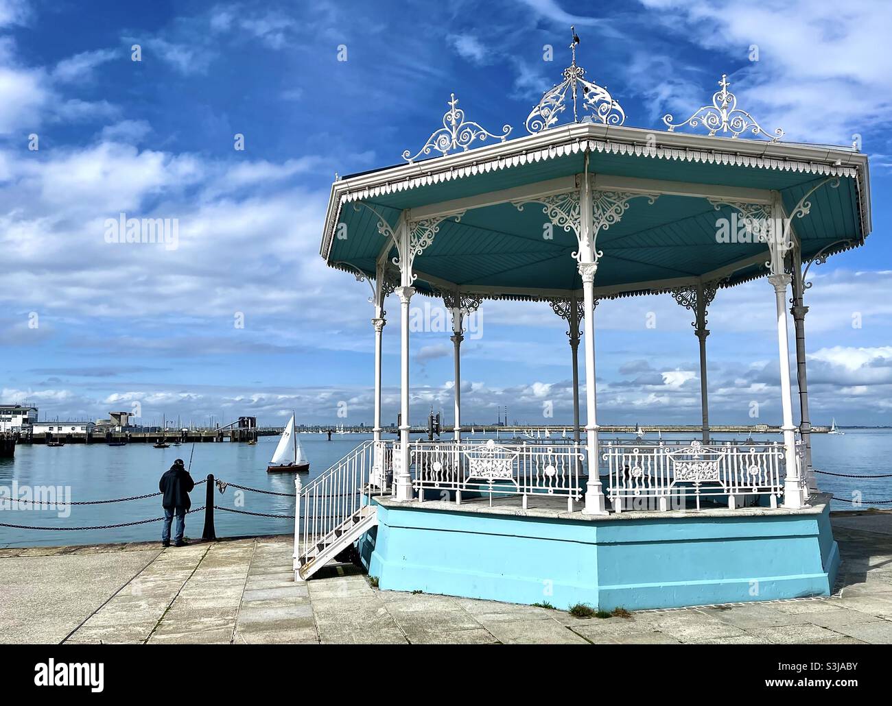 Fishing in Dun Laoghaire east pier near the band stand, Dublin, Ireland