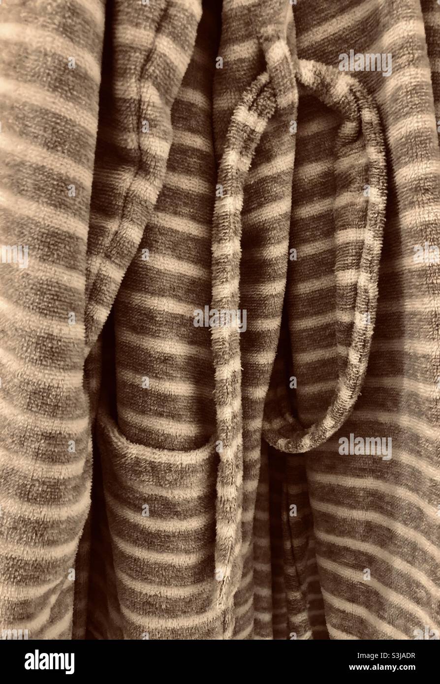 Close-up of a striped cosy bathrobe - Smartphone Captured Stock Image