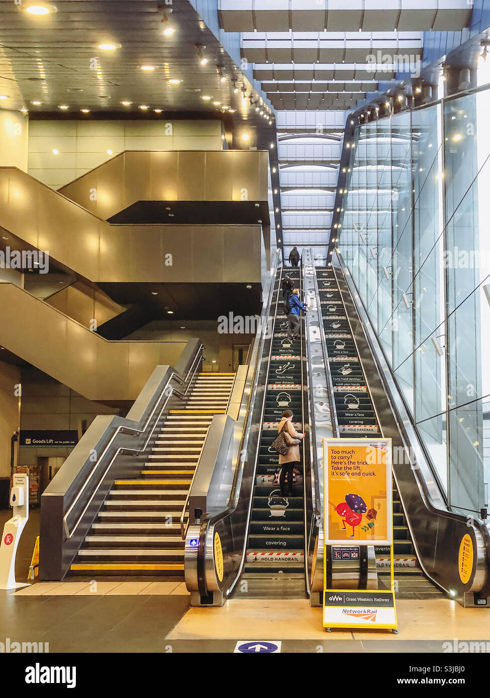 Escalators leading up at Reading Railway Station in Berkshire, UK. - Smartphone Captured Stock Image