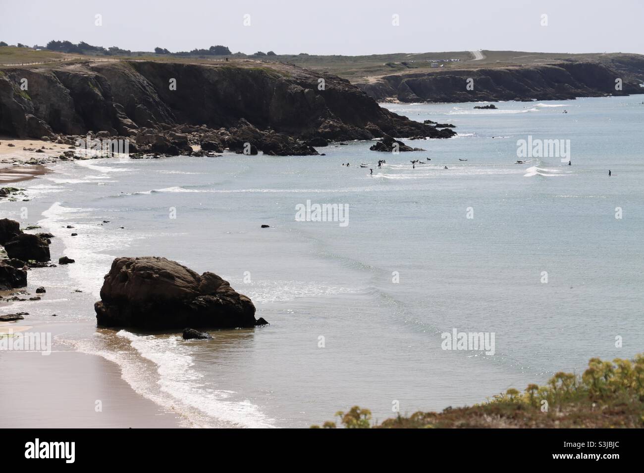 Surf at the wild coast of Quiberon in Brittany , France, on summer - Smartphone Captured Stock Image