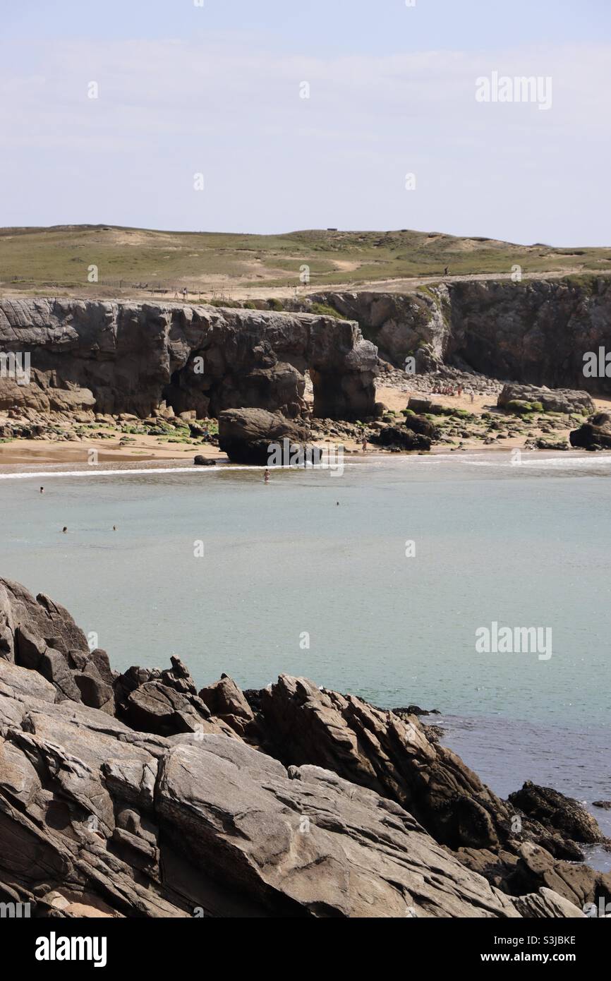 The beautiful wild coast of Quiberon in Brittany and the fabulous arch of Port Blanc, France - Smartphone Captured Stock Image