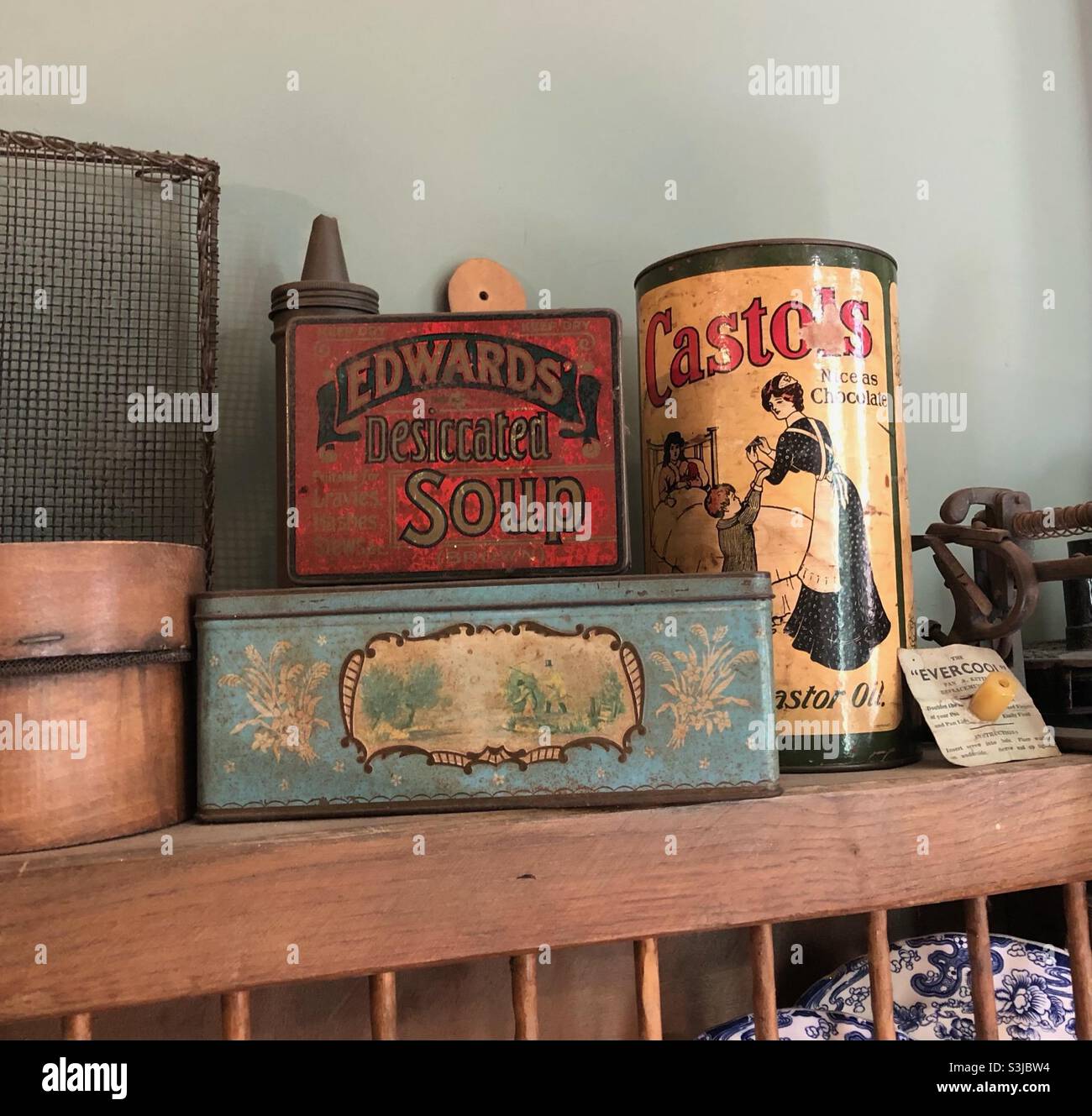 Retro food tins kitchen Stock Photo