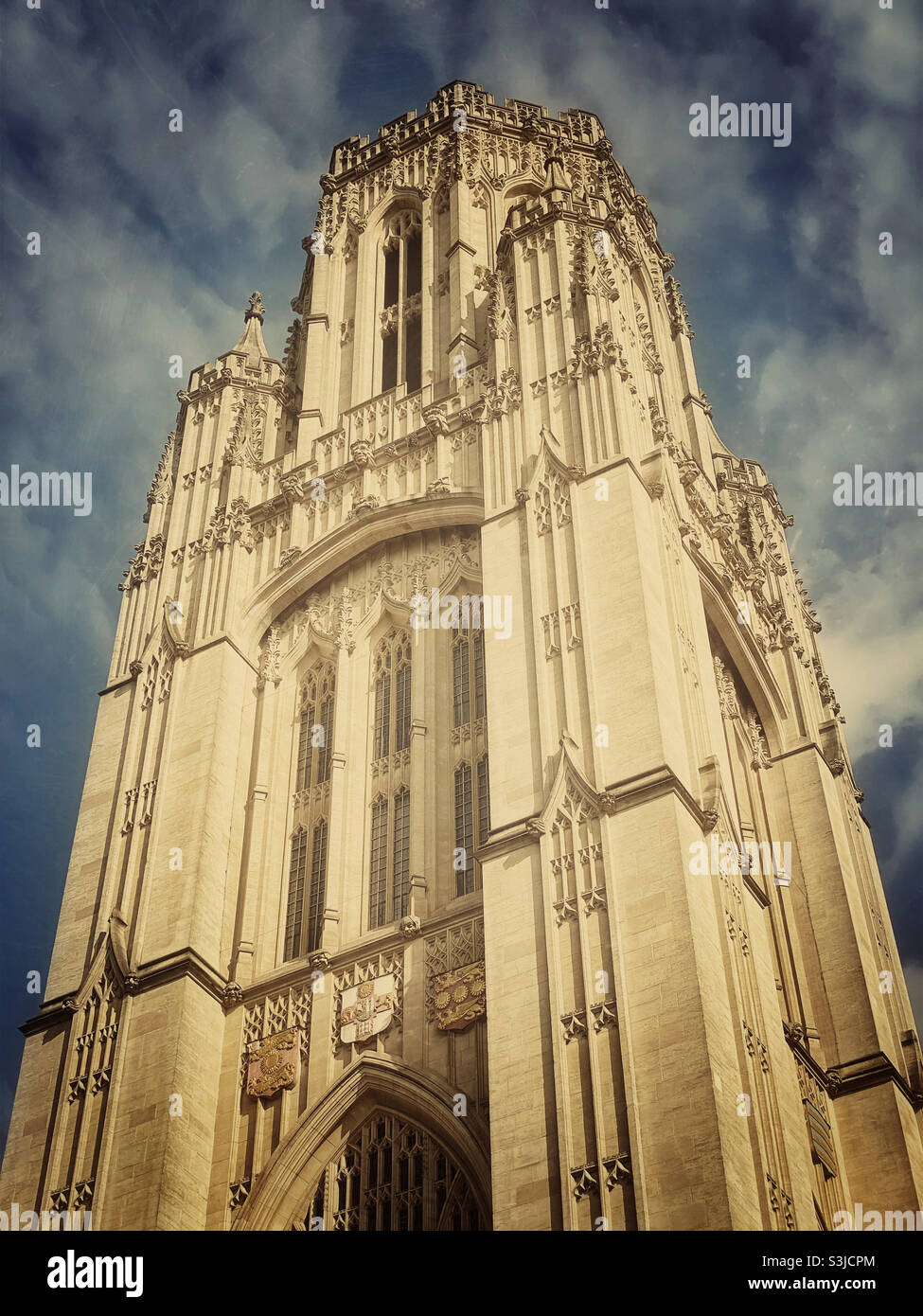 The famous Wills Memorial Tower in the Clifton area of Bristol, England. This structure was erected in honour of Henry Overton Wills III. Considered to be the last Gothic construction in England. ©️ - Smartphone Captured Stock Image