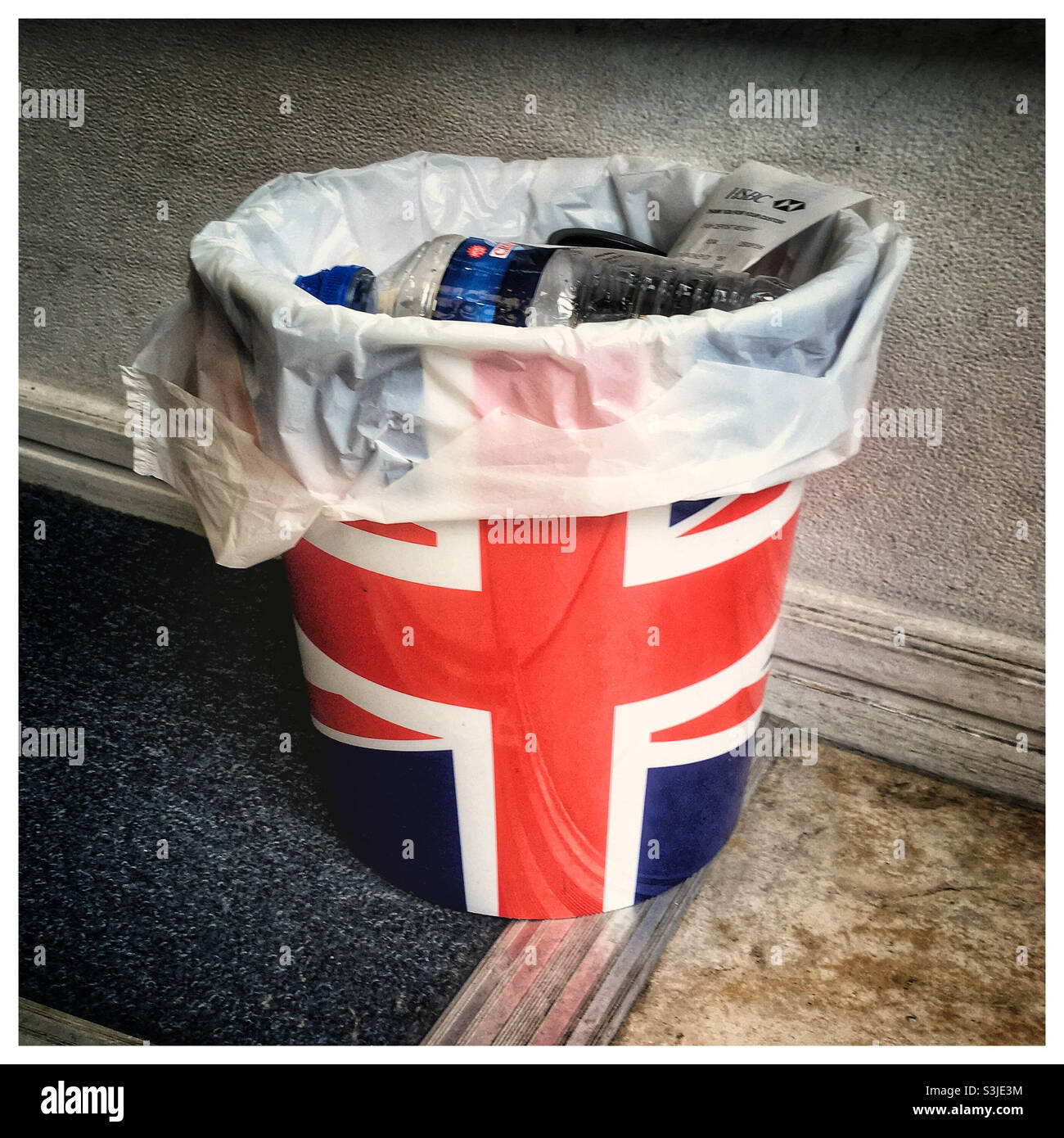 Union Jack waste paper bin - Smartphone Captured Stock Image