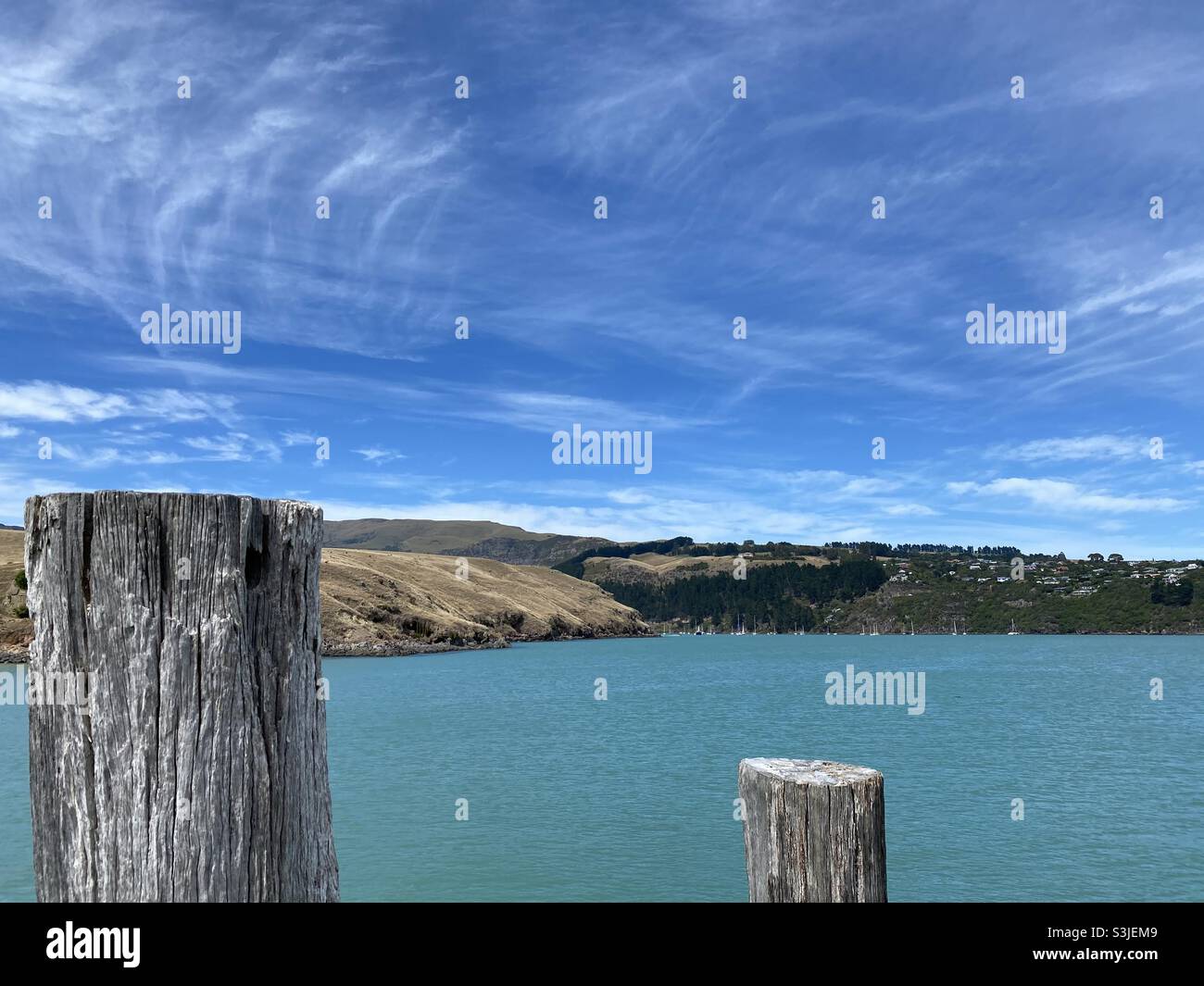 Views over Lyttelton Harbour and the Banks Peninsula, New Zealand Stock Photo