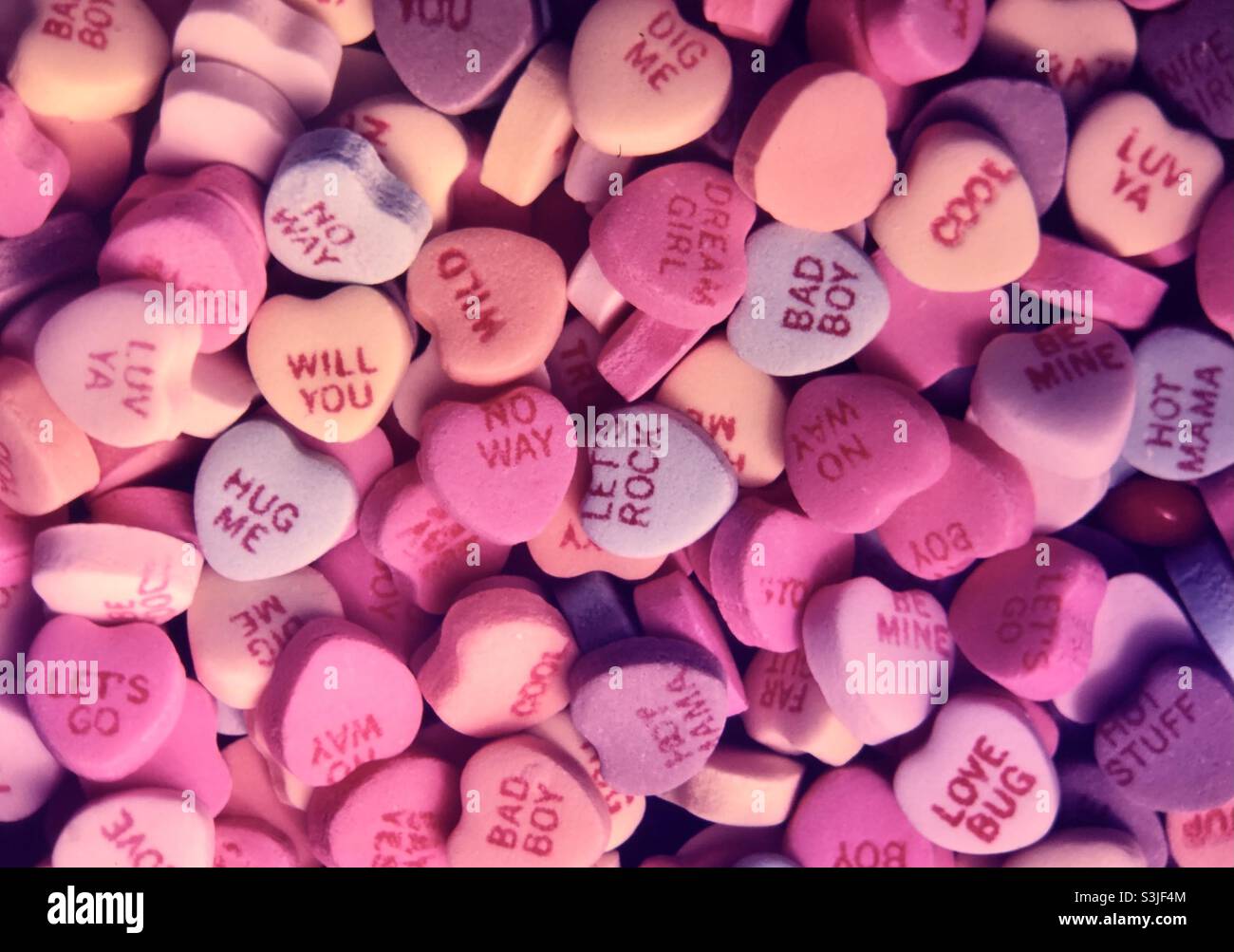 Valentines Candy Hearts with sayings Stock Photo