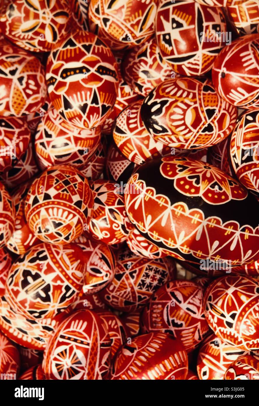 Pysanka Ukrainian Easter Eggs made with wax resist techniques Stock Photo
