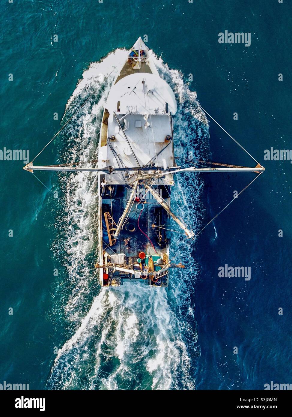 Commercial Fishing Boat from Above Stock Photo