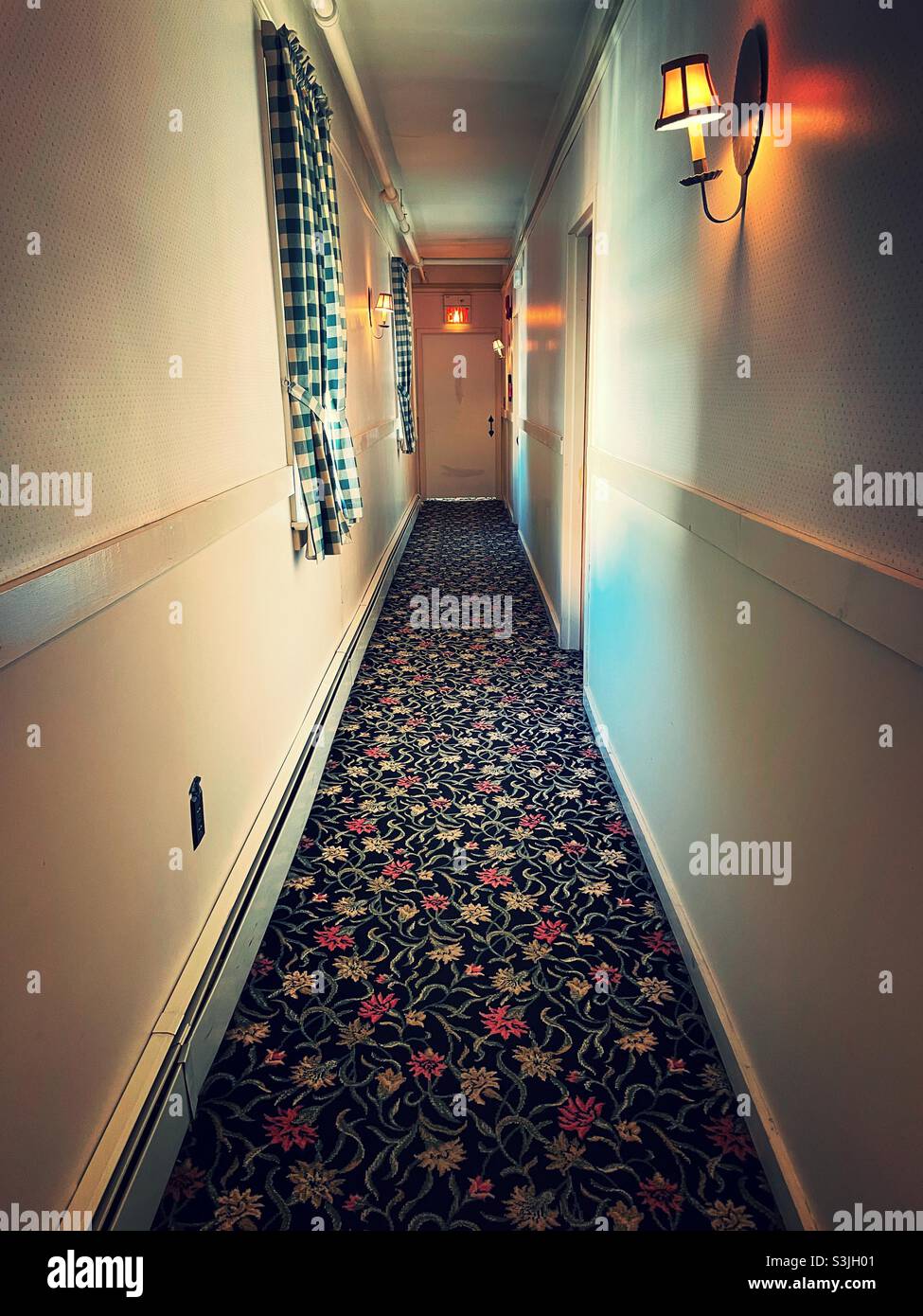Long hallway at the historic Hudson River house in, cold Spring, New York state, USA - Smartphone Captured Stock Image