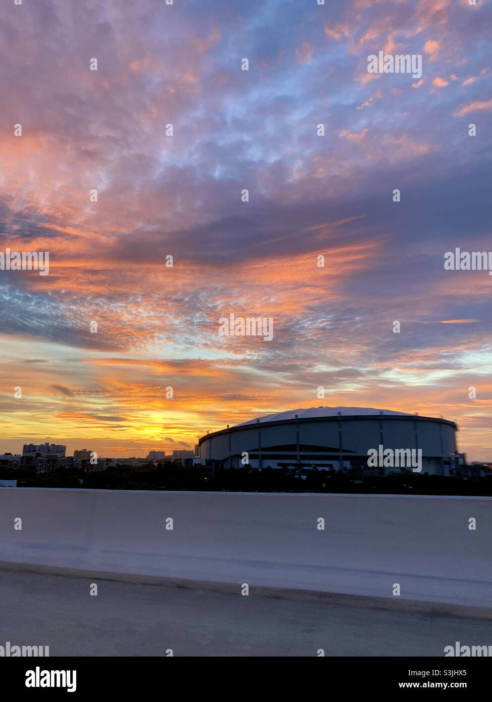 Sunrise over Tropicana Field, St. Petersburg, Florida - Smartphone Captured Stock Image