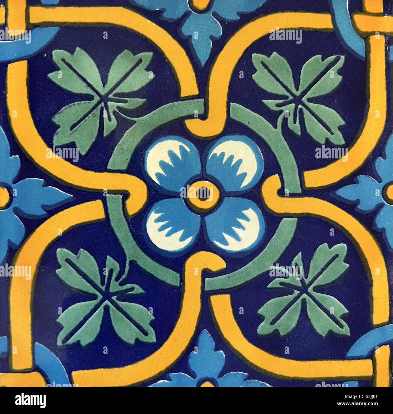 Beautiful blue, green, yellow Talavera tile from Rosarito, Baja