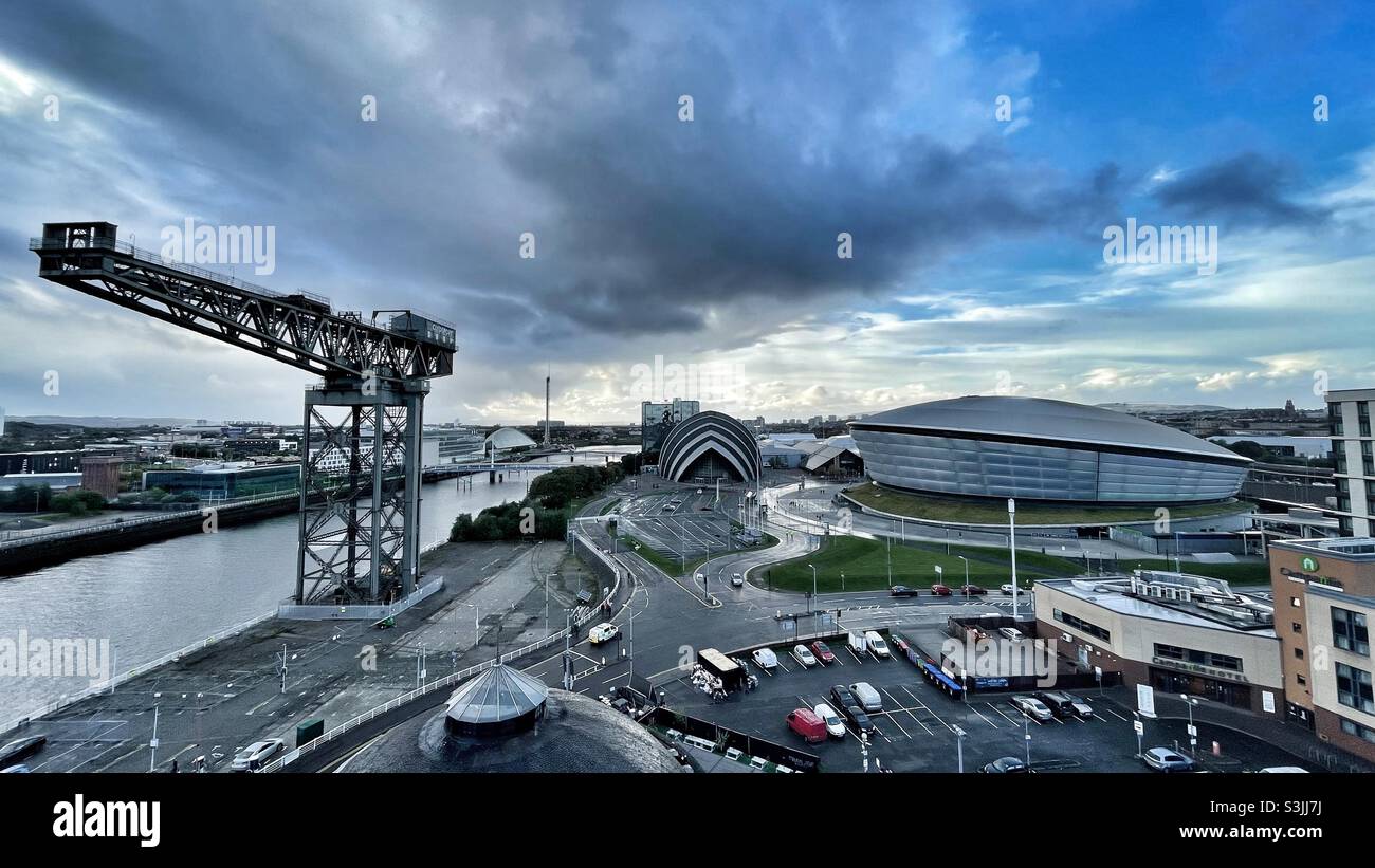 Finnieston crane Glasgow with the sse hydro and the Secc. Stock Photo