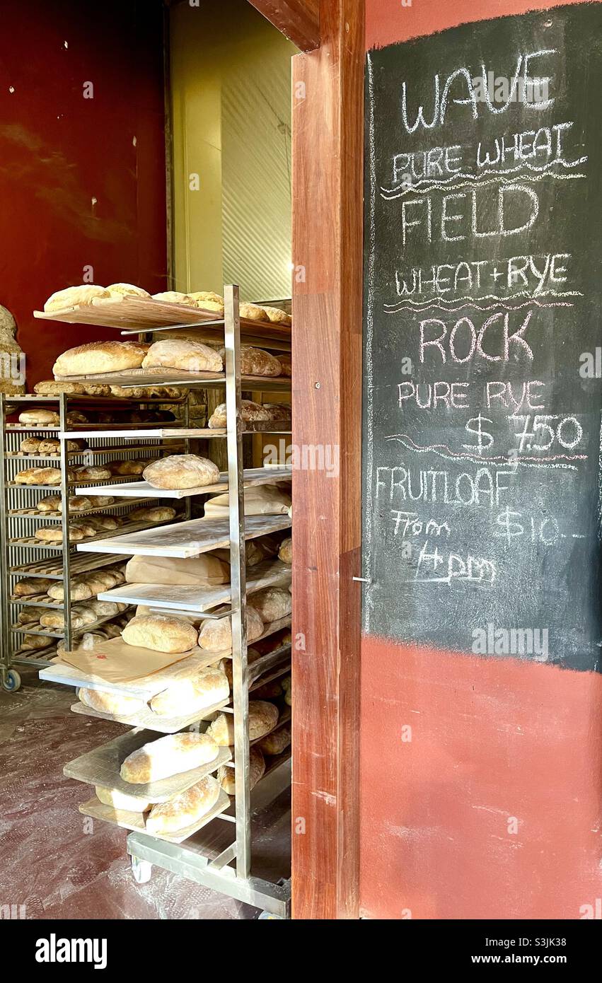 Freshly baked loaves of bread at Yallingup Woodfired Bakery Margaret