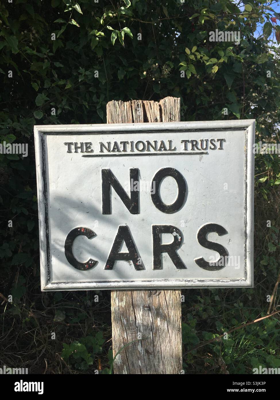 A National Trust NO CARS sign on the South Downs Stock Photo