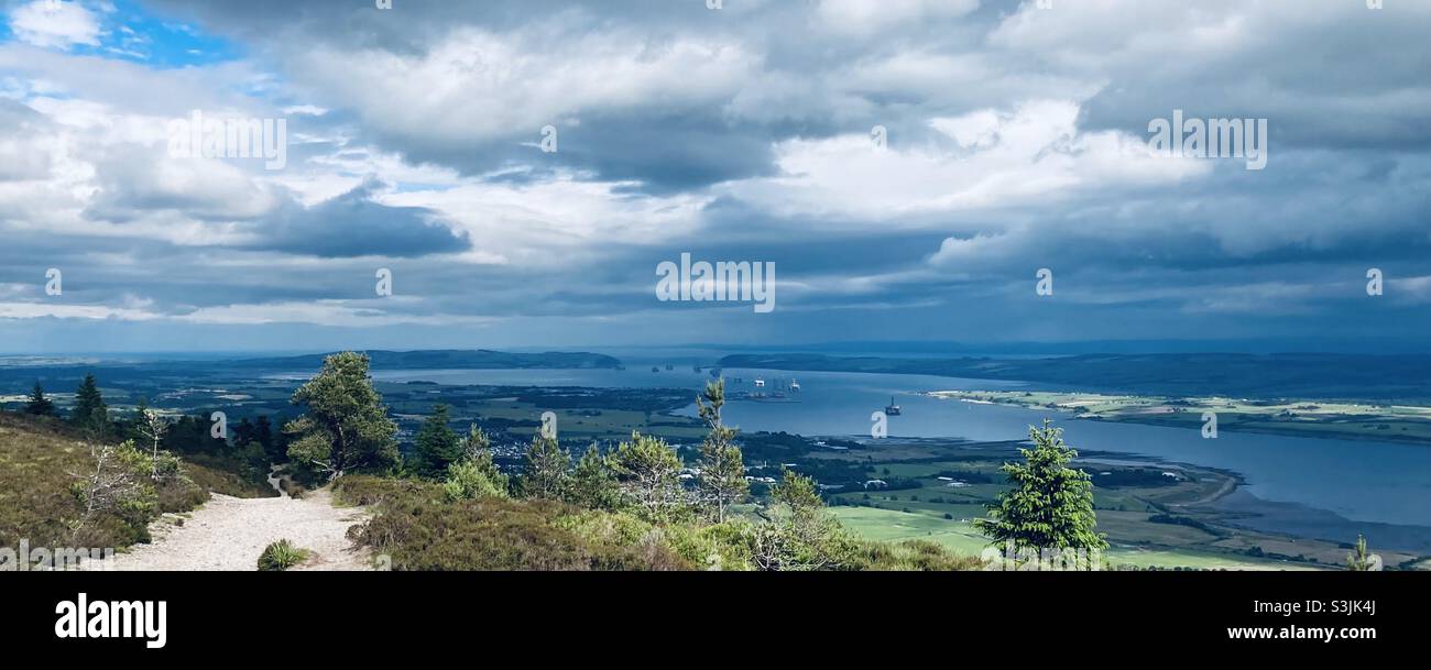 Looking down the Cromarty Firth from the Fyrish Monument path. North Coast 500. Scotland Stock Photo