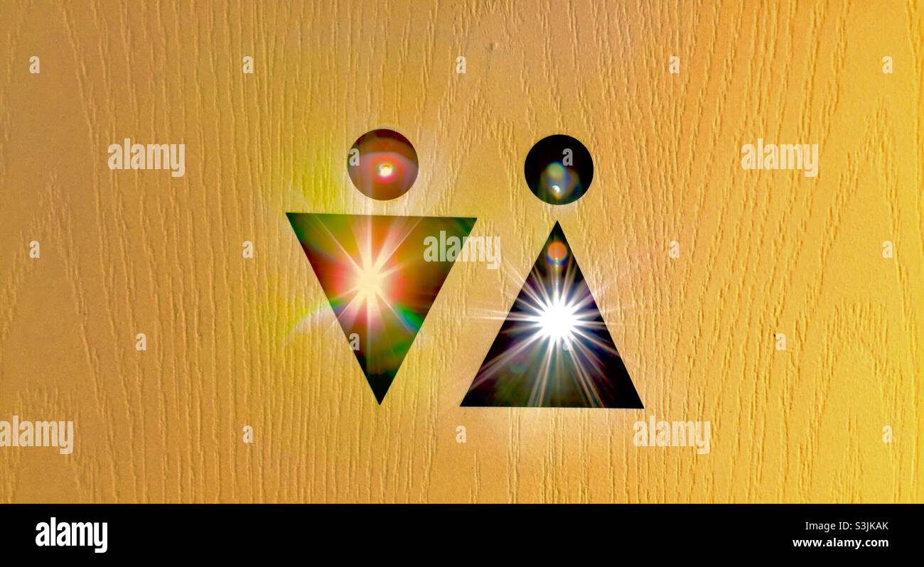 Stylized man woman, a celebration for all occasions. Iconic. Abstract. Modernistic. Geometric. Minimalist. Conceptual: made for joy, festivity. Male. Female. Glyphs. Abstracted. Augmented. - Smartphone Captured Stock Image