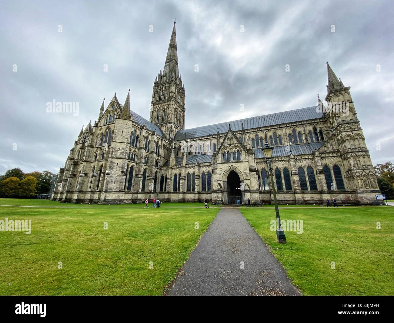Salisbury Cathedral, formally the Cathedral Church of the Blessed Virgin Mary, is an Anglican cathedral in Salisbury, England. Photo taken on October 8 2021 - Smartphone Captured Stock Image