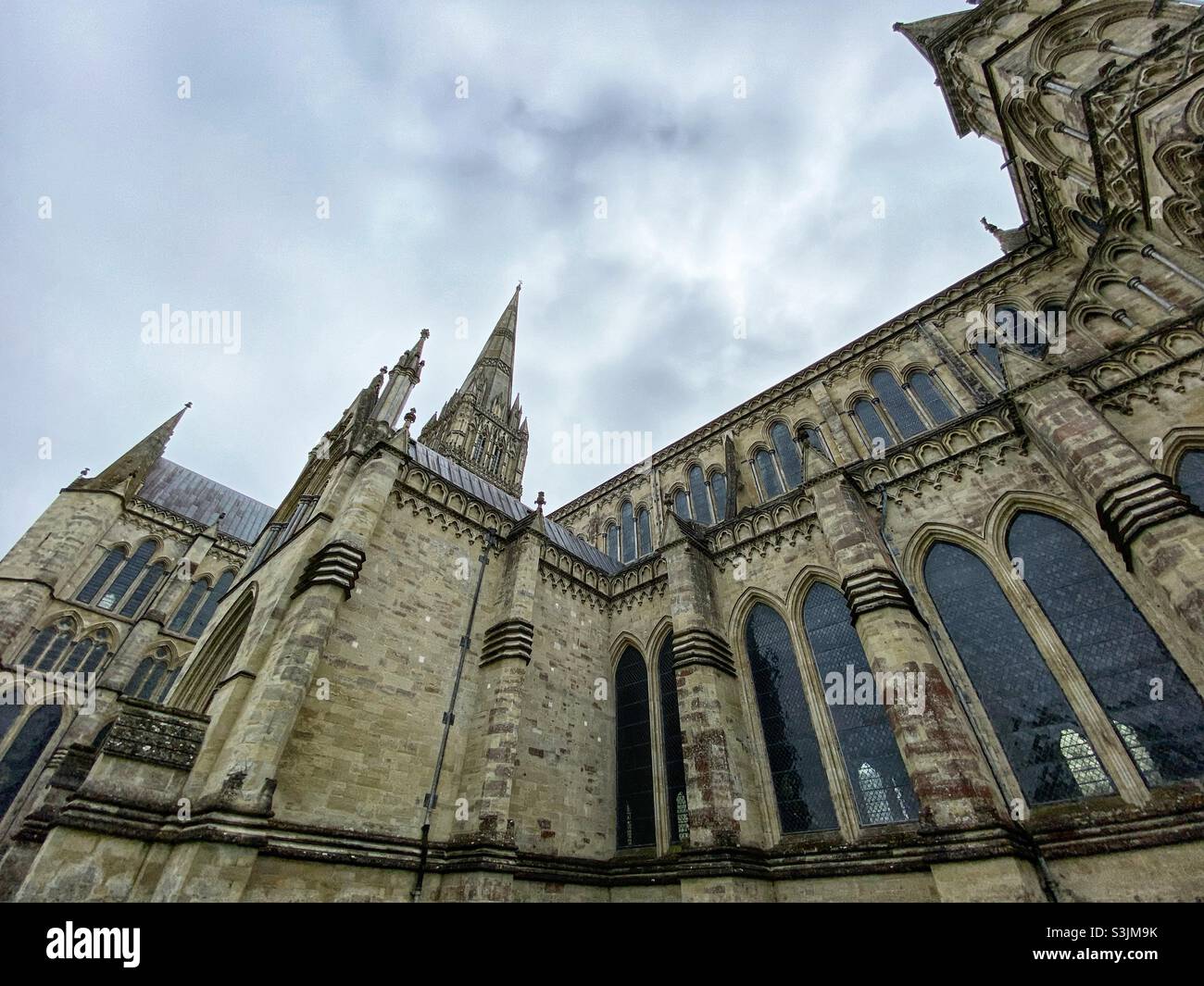 Salisbury Cathedral, formally the Cathedral Church of the Blessed Virgin Mary, is an Anglican cathedral in Salisbury, England. Photo taken on October 8 2021 - Smartphone Captured Stock Image