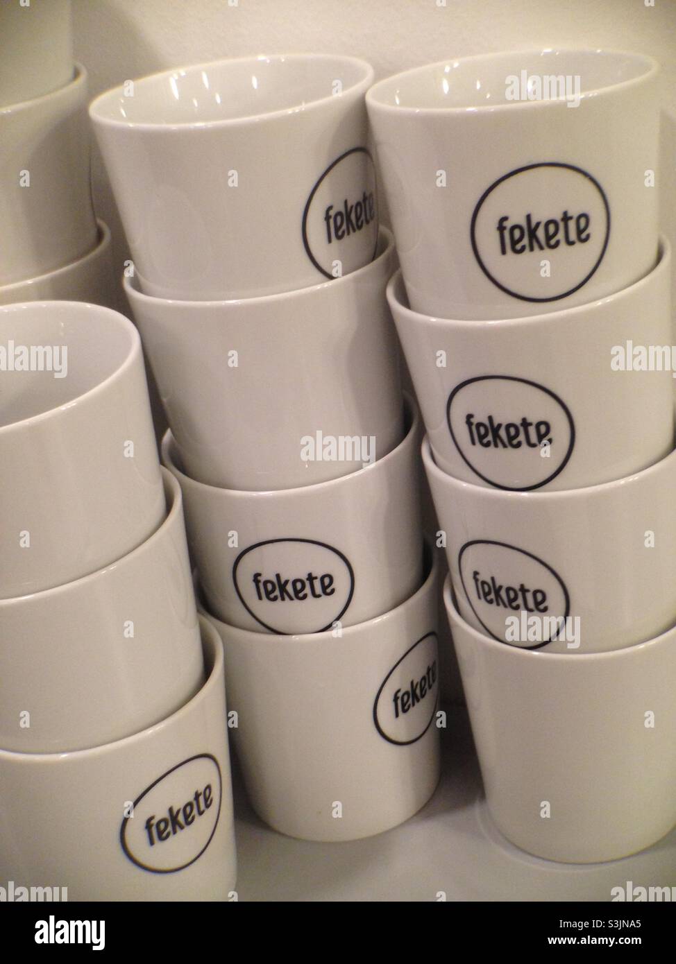 Stacked coffee cups at Budapest cafe Stock Photo Alamy