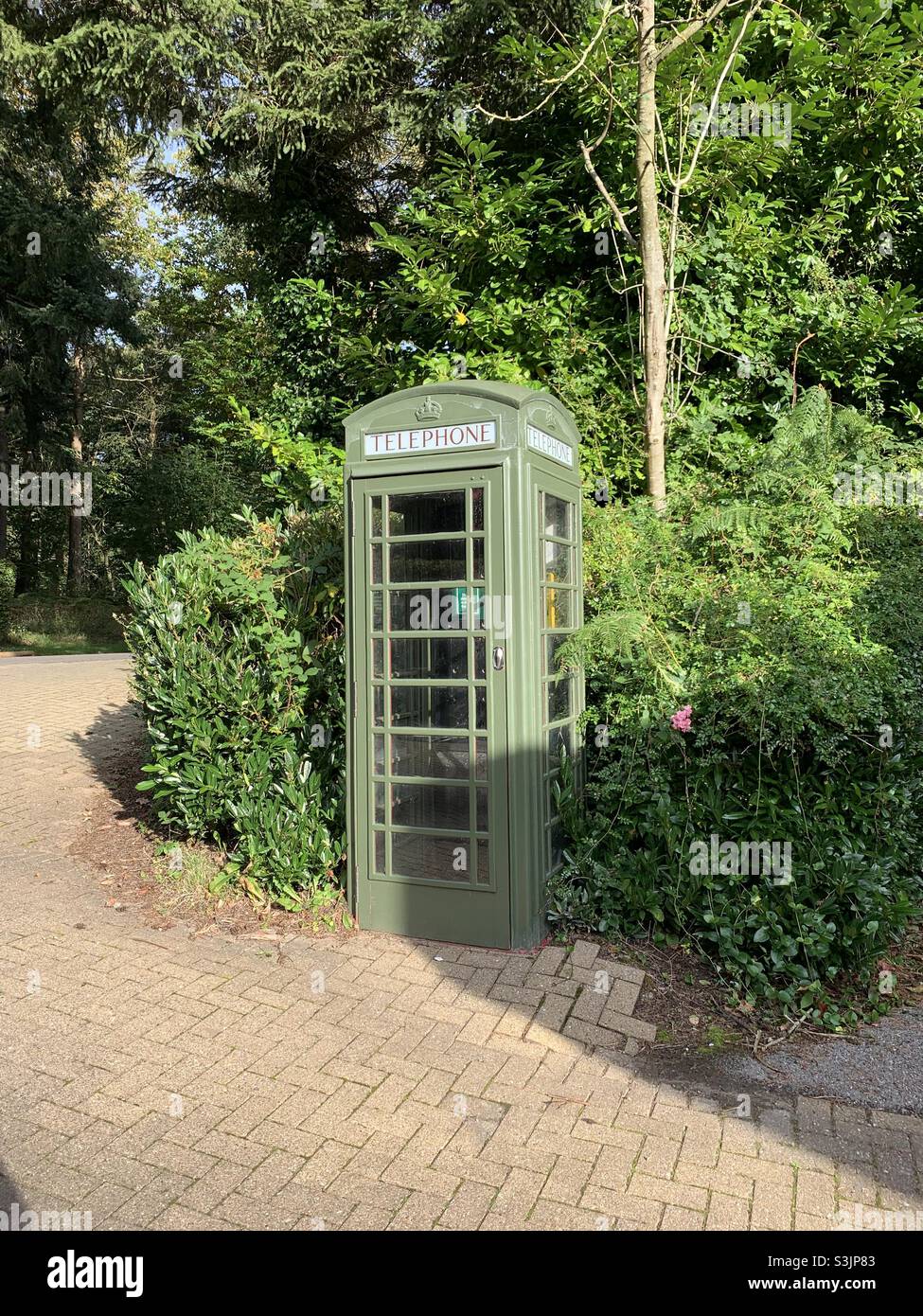 Rare Green English telephone box Stock Photo