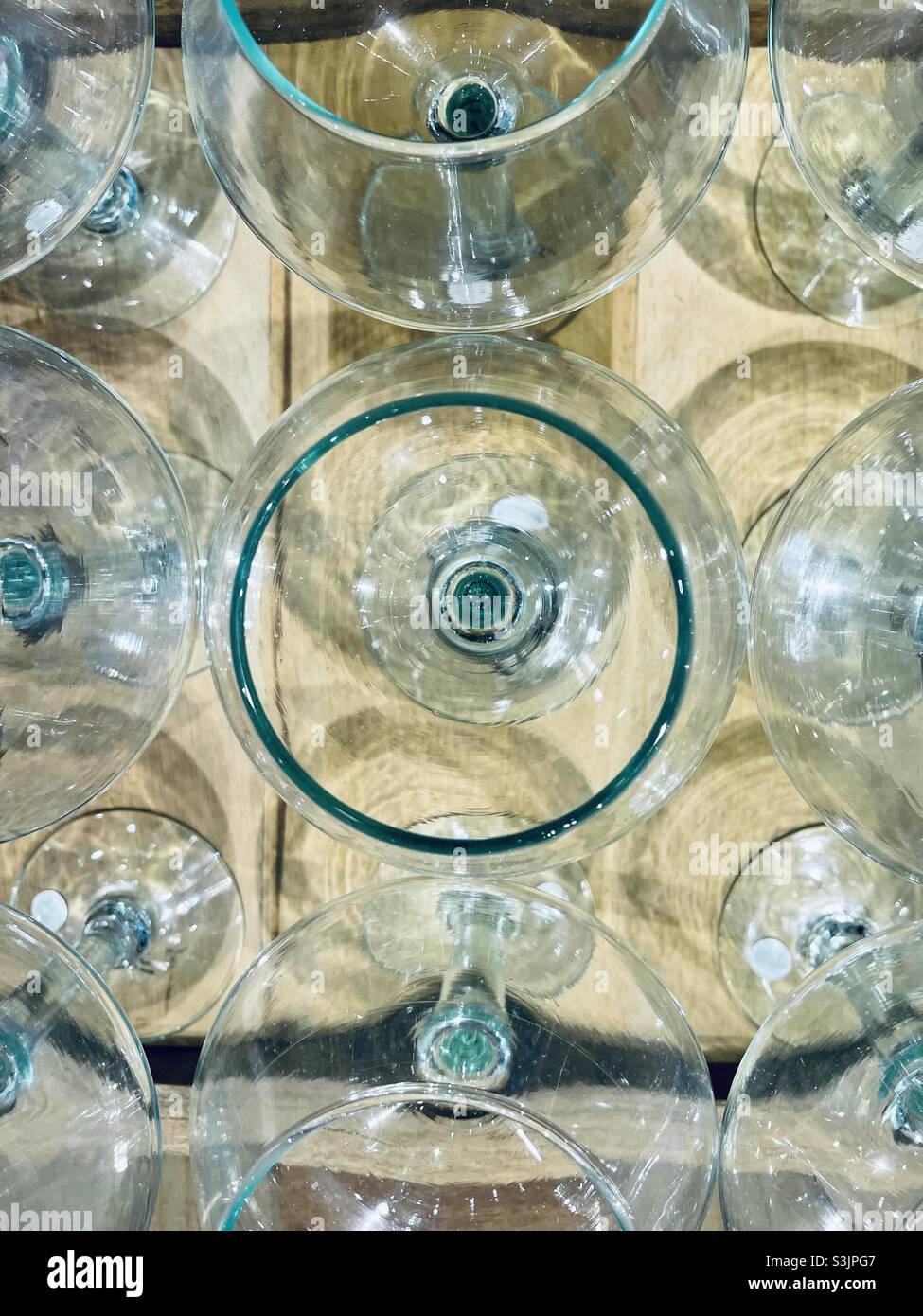 Looking down into round wine glasses - Smartphone Captured Stock Image