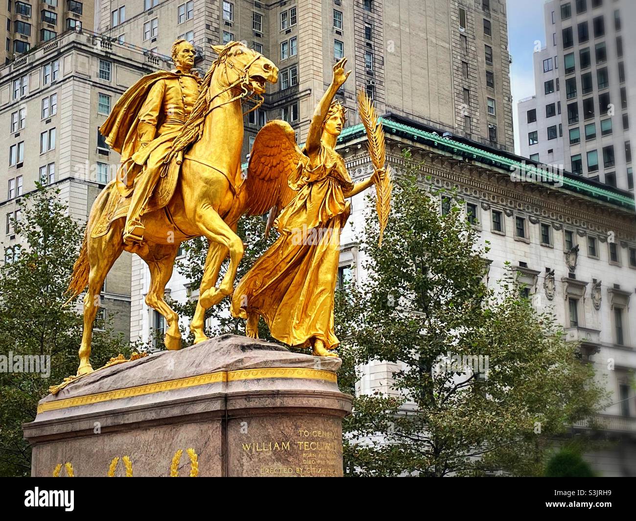 The general William Tecumseh Sherman memorial statue is located in the grand Army Plaza in Midtown Manhattan, 2021, NYC, USA - Smartphone Captured Stock Image