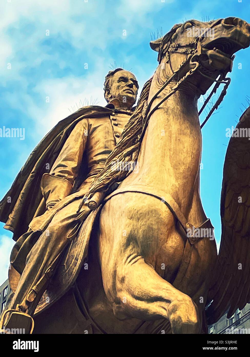 Close up of the general Sherman statue in grand Army Plaza, 2021, NYC, USA - Smartphone Captured Stock Image