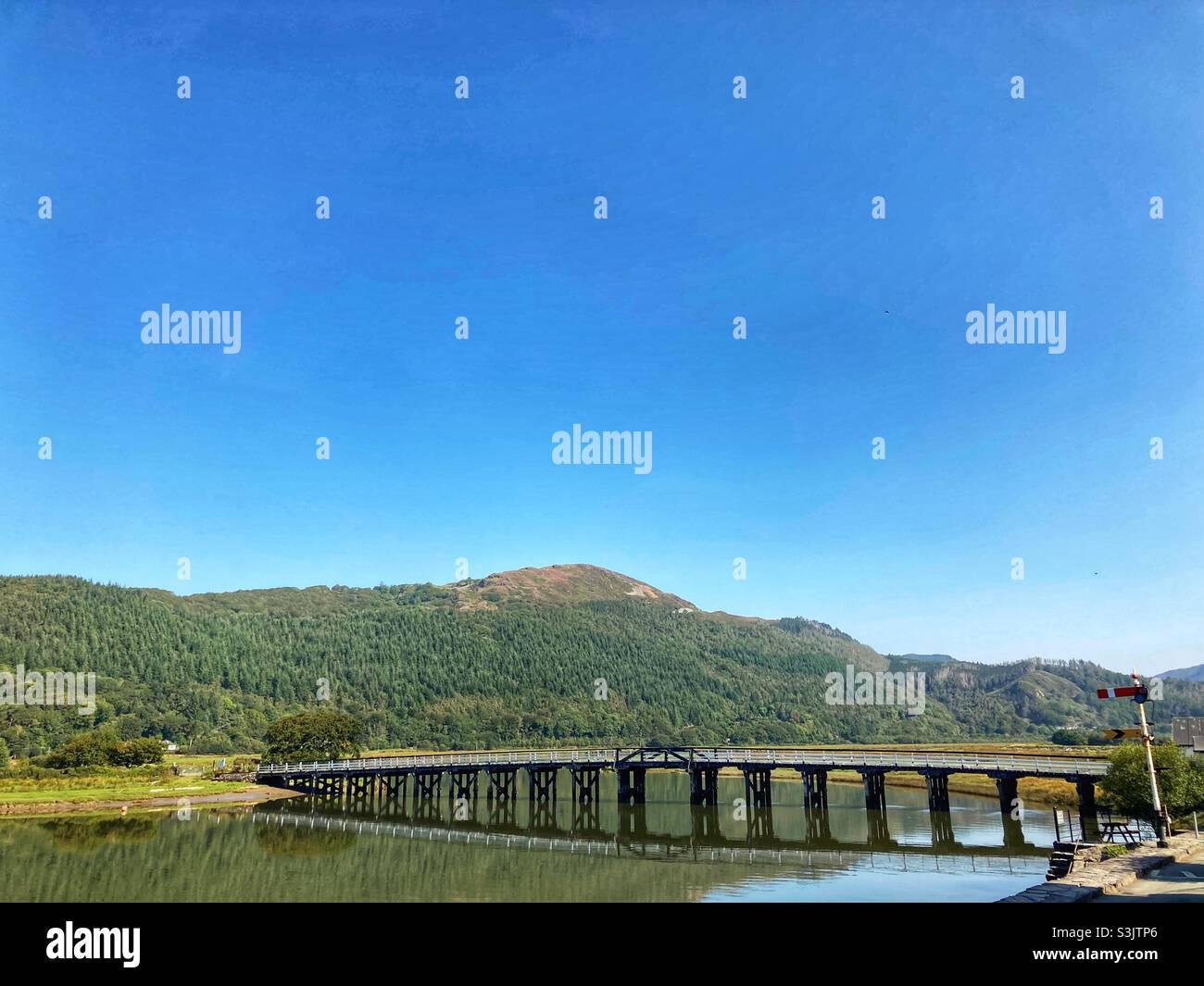 Penmaenpool toll bridge, Dolgellau, North Wales - Snowdonia national park- near Barmouth- Toll bridge Stock Photo