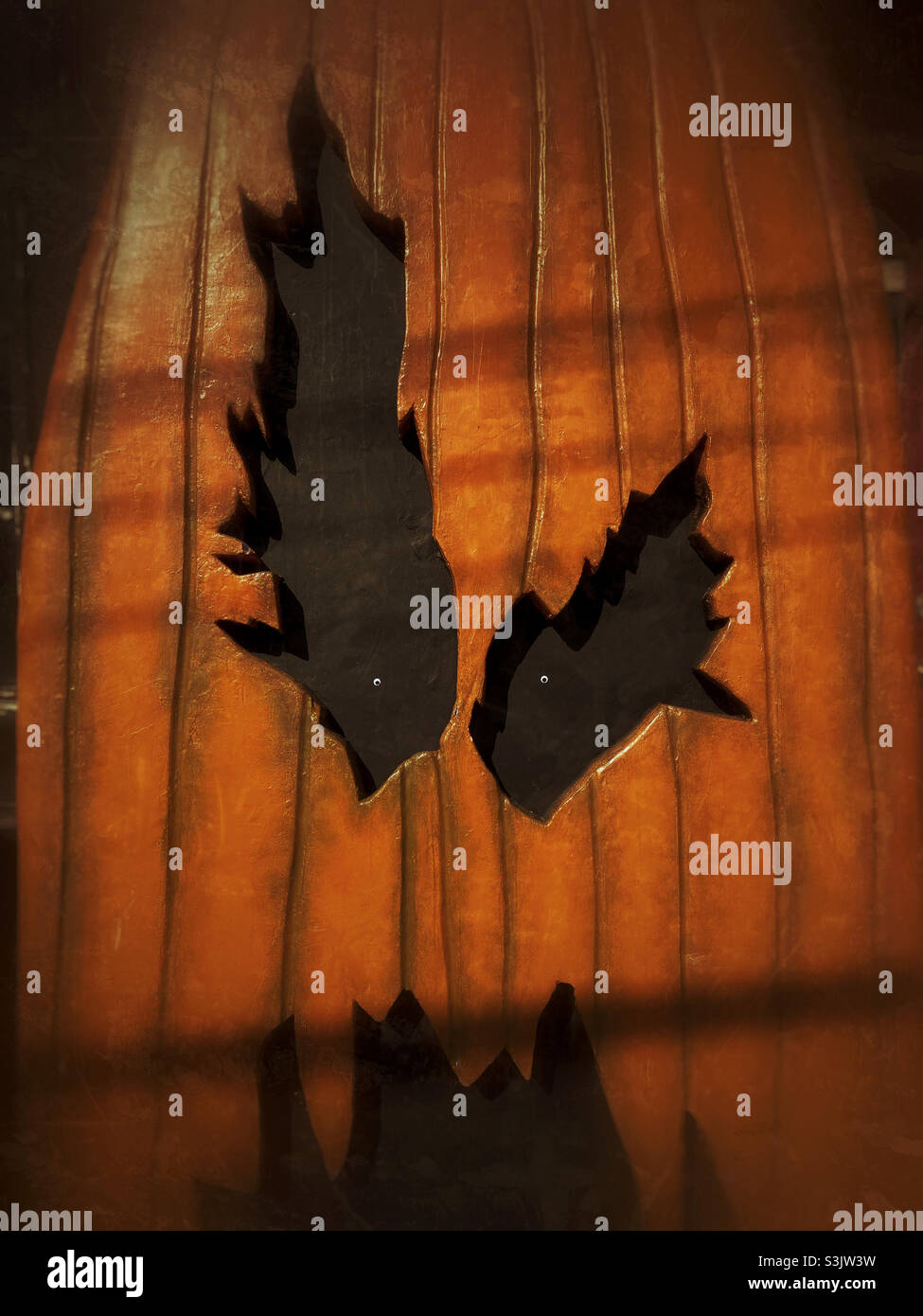 Scary Halloween pumpkin jack-o-lantern face - Smartphone Captured Stock Image