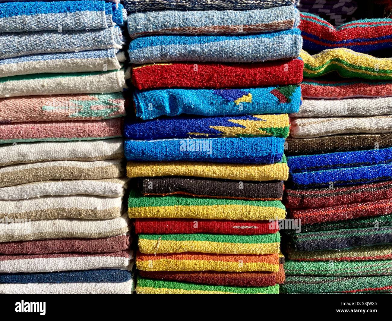 Colorful Mexican blankets for sale in Cabo Stock Photo
