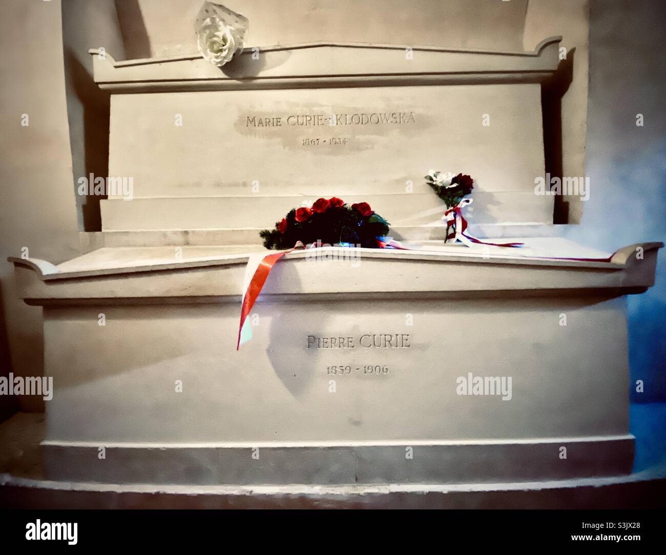 The tomb of scientists and Nobel laureates Marie and Pierre Curie, in the Pantheon in Paris, France. - Smartphone Captured Stock Image