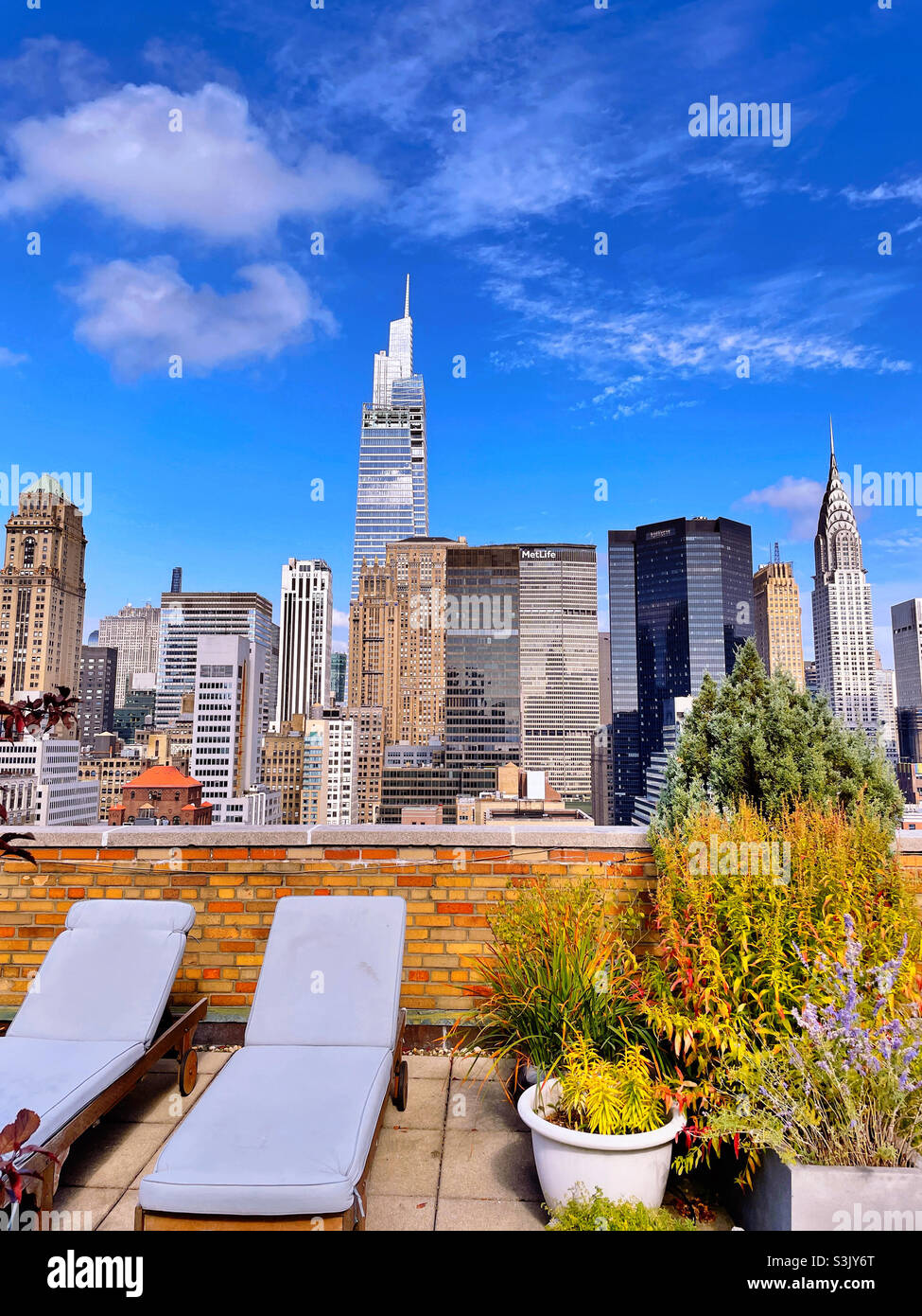 The midtown Manhattan skyline as seen from a luxury apartment house