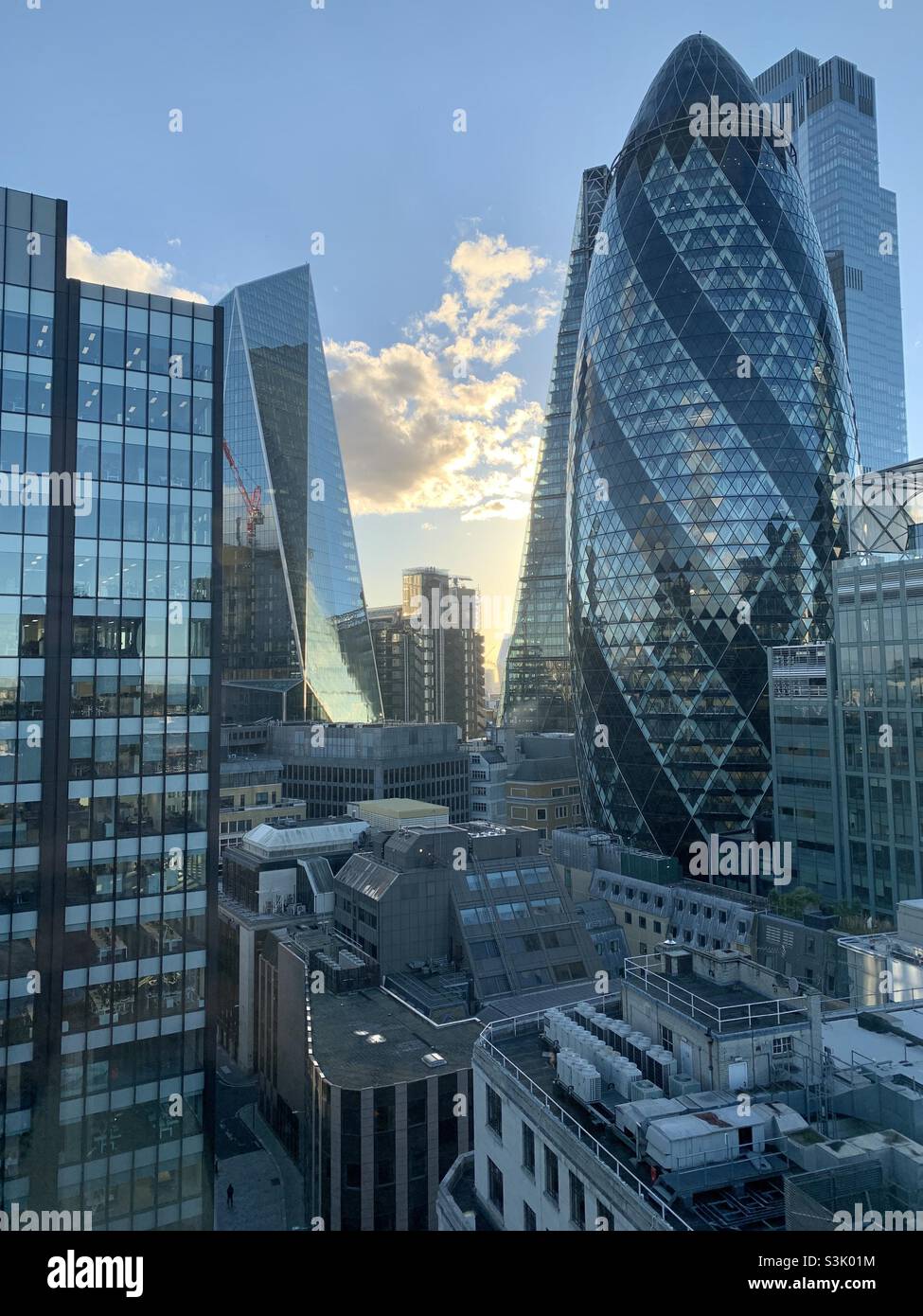 View of London buildings at sunset - Smartphone Captured Stock Image