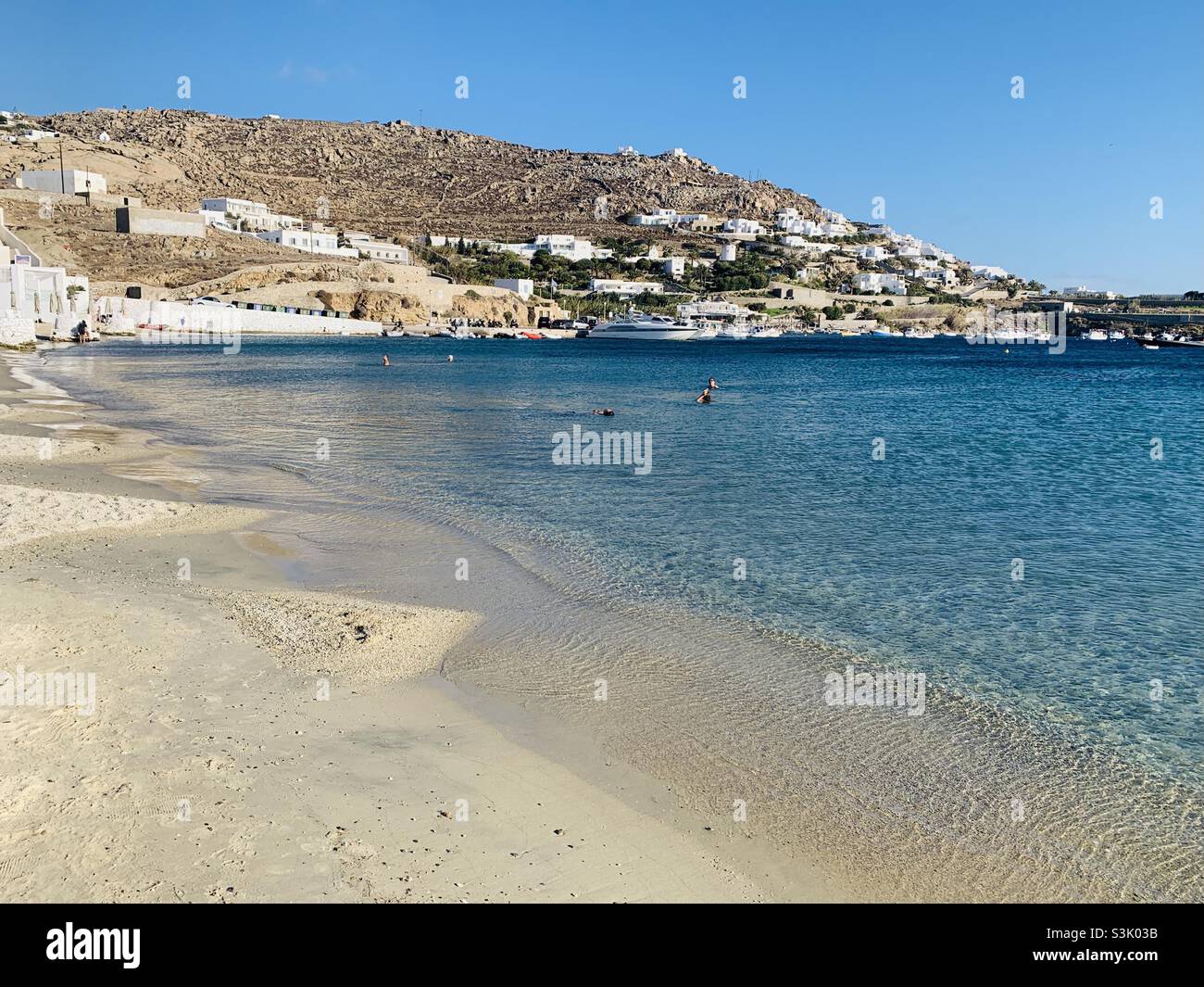 Ornos beach front in Mykonos Greece - Smartphone Captured Stock Image