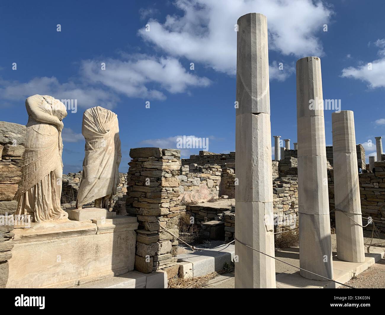 Ancient Greek ruins at the island of Delos in Greece Stock Photo
