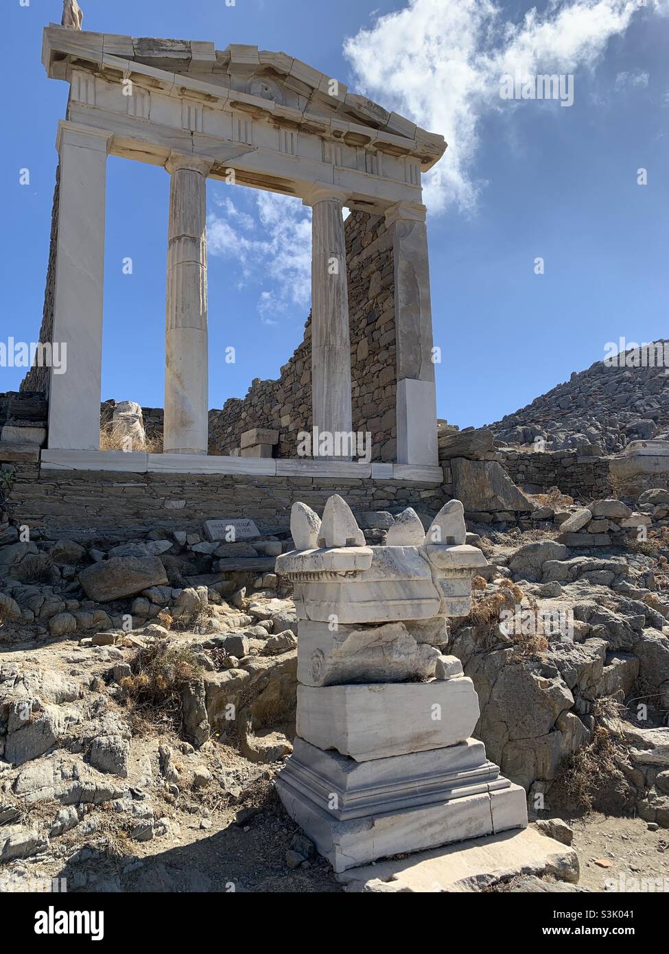 Ancient ruins of the Temple of isis on Delos island Stock Photo
