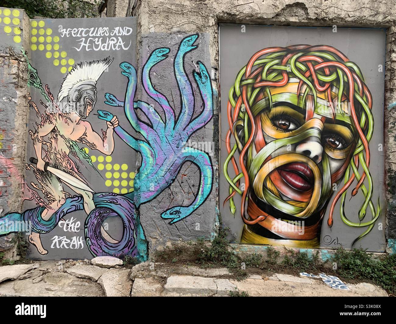 Graffiti of Greek mythology in Athens anafiotika neighbourhood Stock Photo