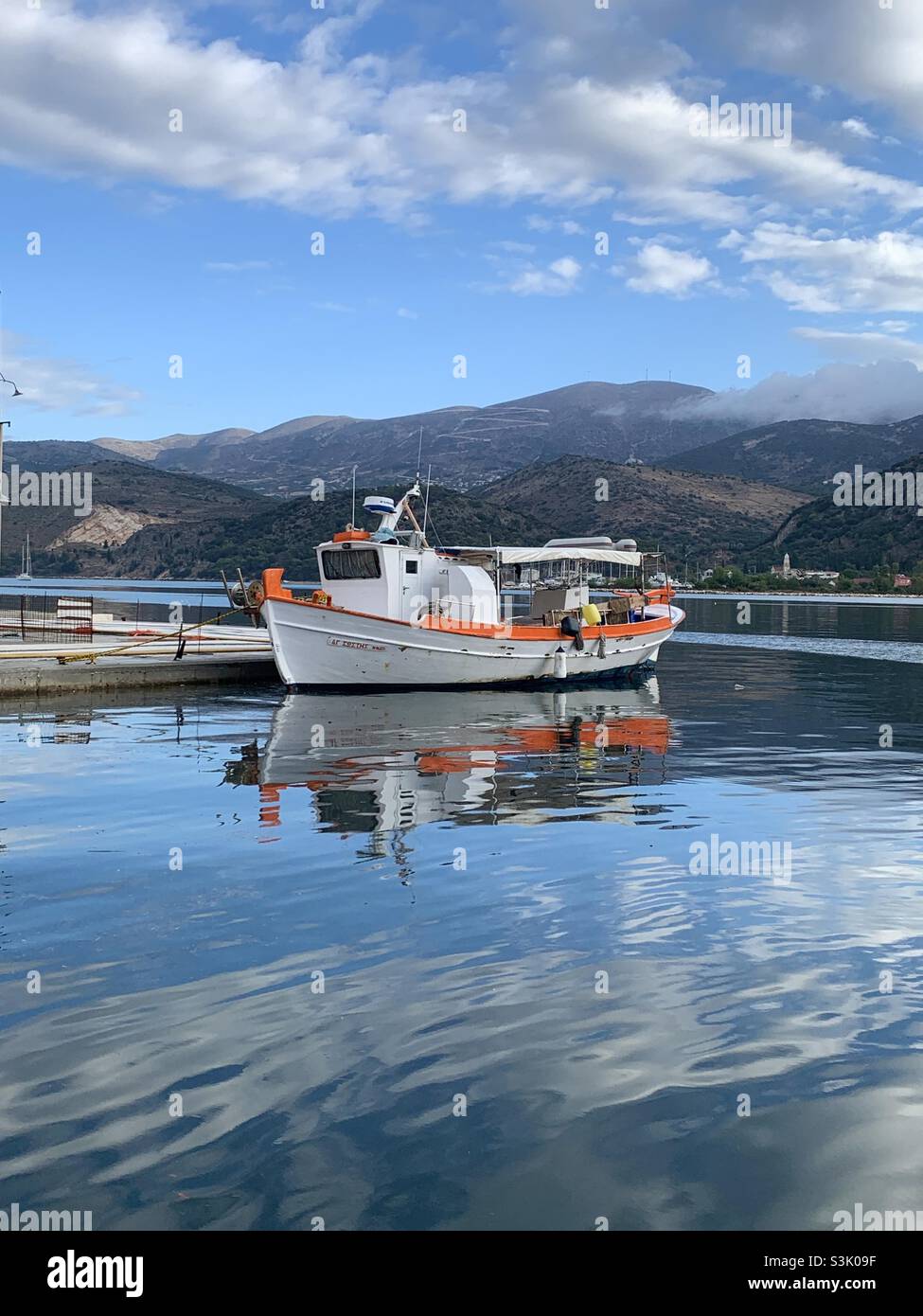 Boat in the bay of argostoli kefalonia - Smartphone Captured Stock Image
